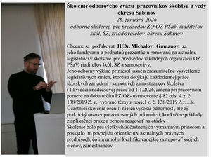 Školenie OZ školstva okresu Sabinov